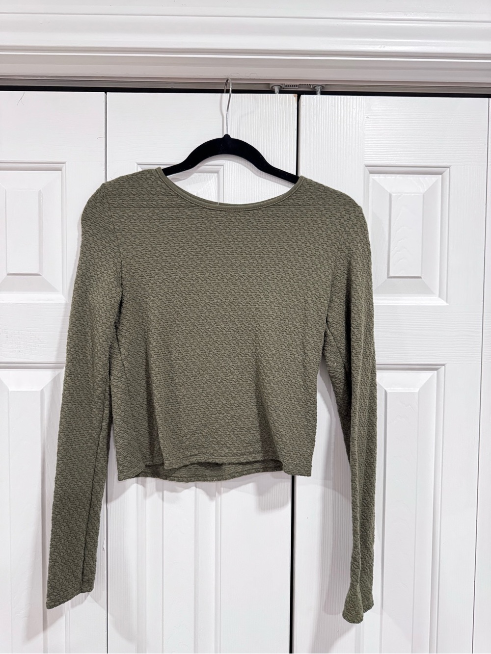 aerie Olive Green Long Sleeve Textured Tee